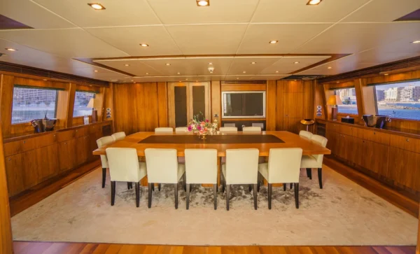 a large table with chairs in a room