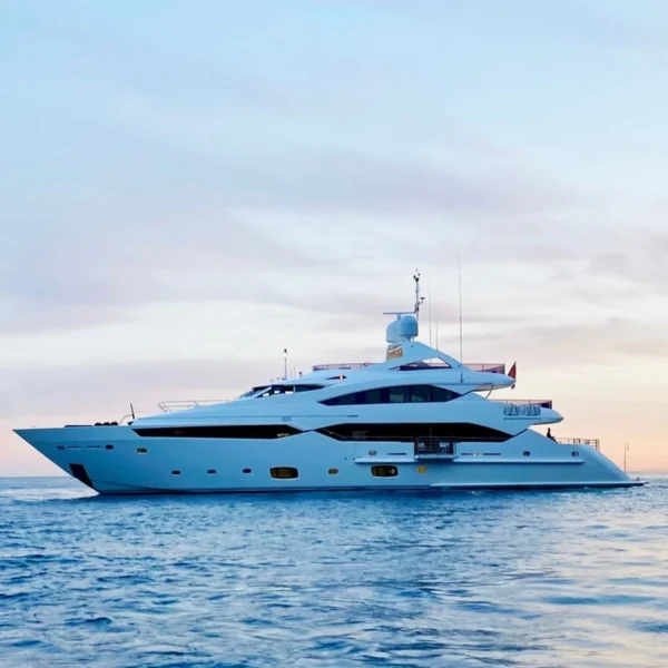 a white yacht in the water